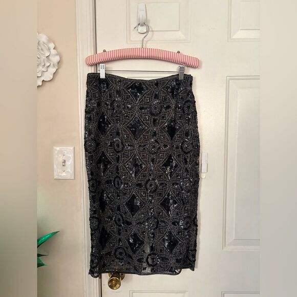 Express Black Sequin Silver Metallic Skirt Size 10 - Picture 6 of 12
